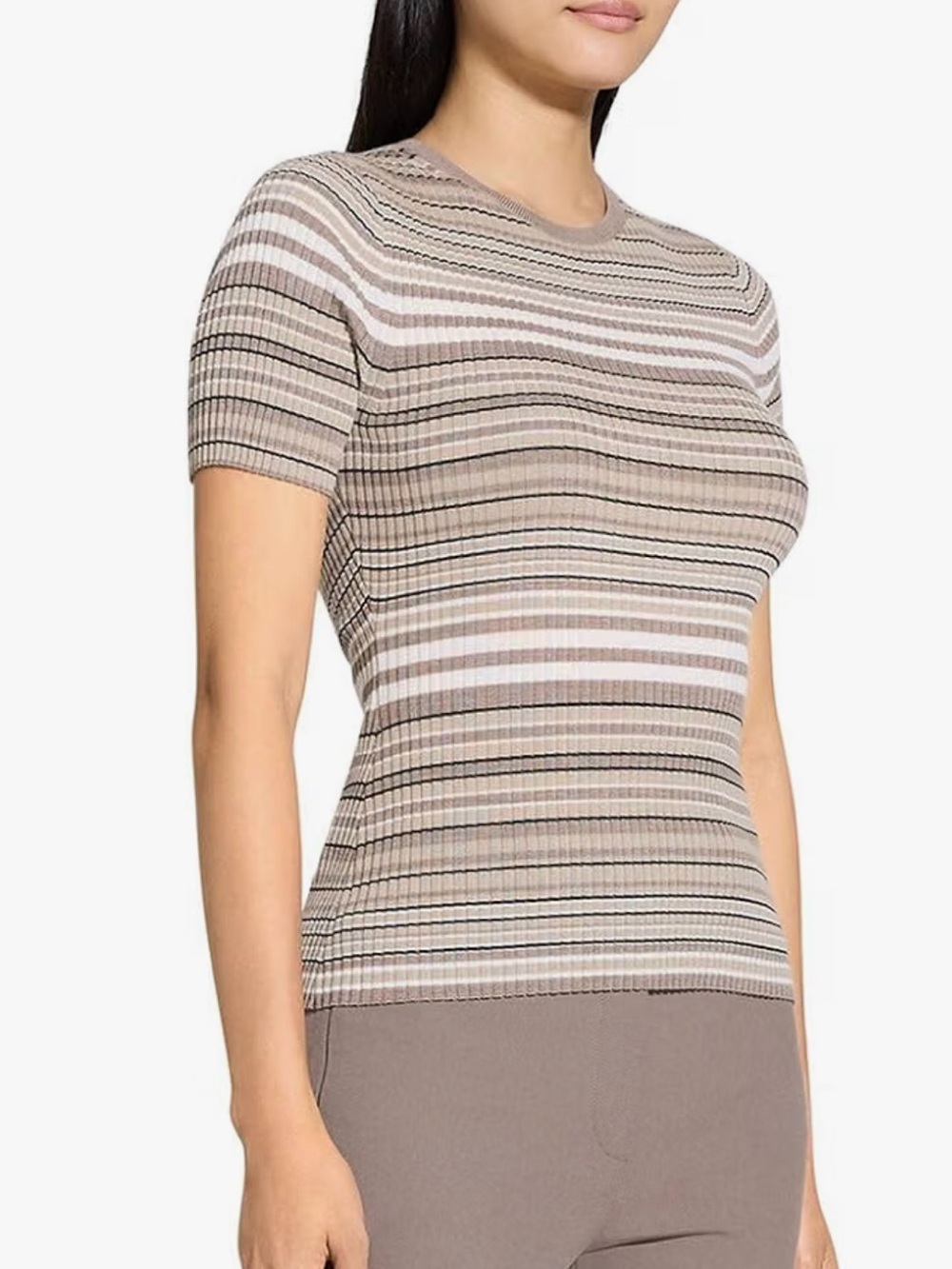 NWT! Theory Women's Striped Rib Knit Short-Sleeve Top.